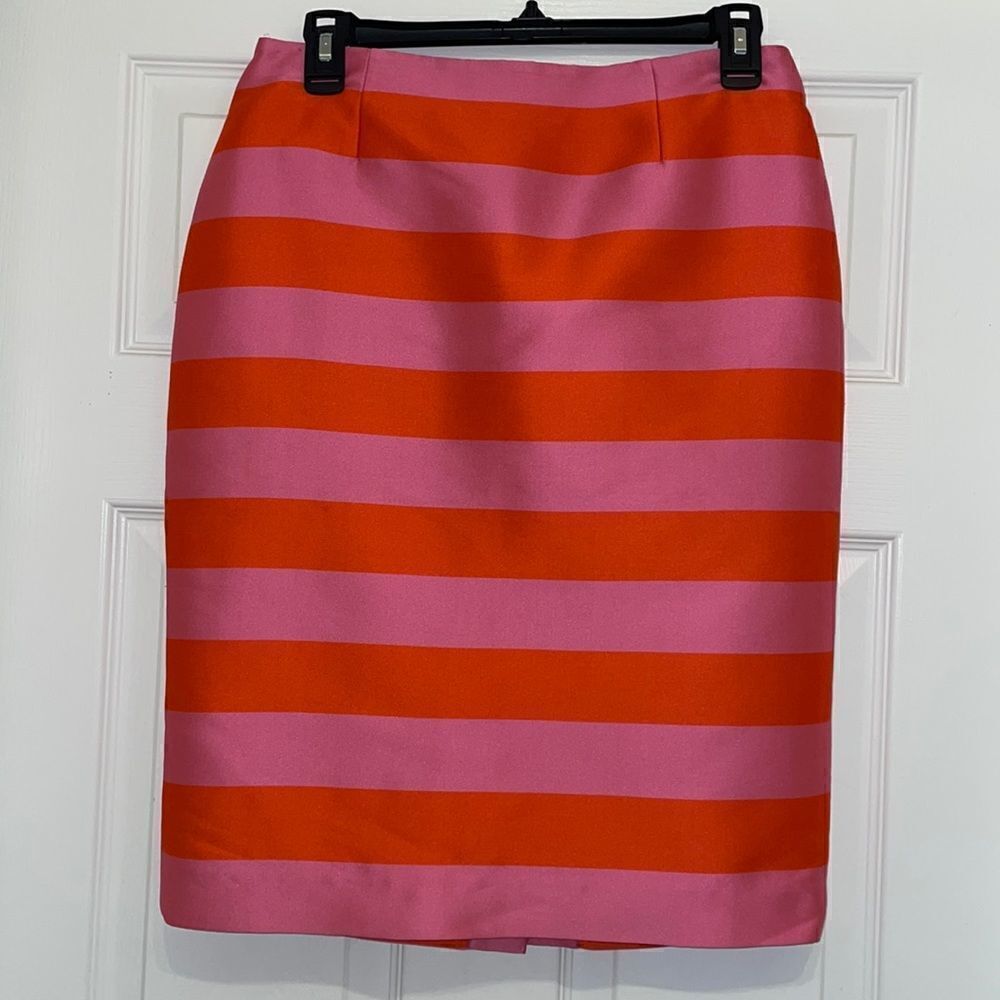 Doncaster Collection Pink & Orange Striped Silk Blend Pencil Skirt